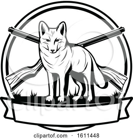 Clipart of a Black and White Wolf Hunting Design - Royalty Free Vector Illustration by Vector Tradition SM