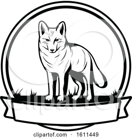 Clipart of a Black and White Wolf Hunting Design - Royalty Free Vector Illustration by Vector Tradition SM