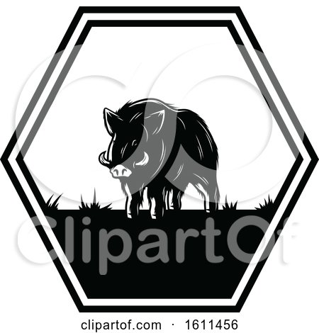 Clipart of a Black and White Boar Hunting Design - Royalty Free Vector Illustration by Vector Tradition SM