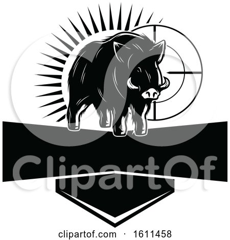Clipart of a Black and White Boar Hunting Design - Royalty Free Vector Illustration by Vector Tradition SM