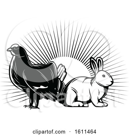 Clipart of a Black and White Grouse and Rabbit - Royalty Free Vector Illustration by Vector Tradition SM