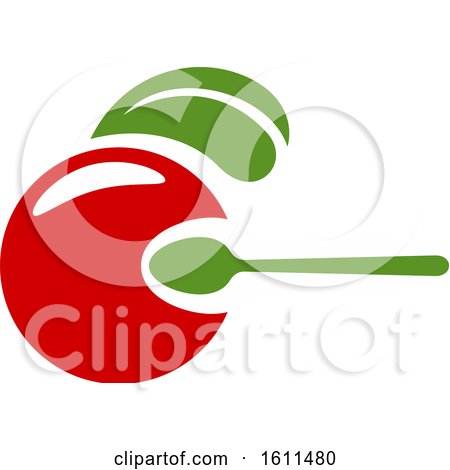 Clipart of a Vegetarian Food Design with a Spoon and Tomato or Apple - Royalty Free Vector Illustration by Vector Tradition SM