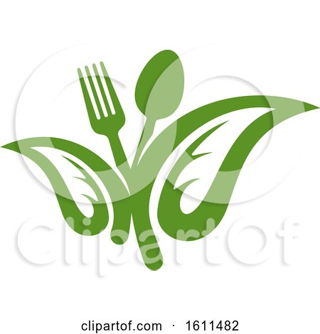 Clipart of a Vegetarian Food Design with a Spoon Fork and Leaves - Royalty Free Vector Illustration by Vector Tradition SM