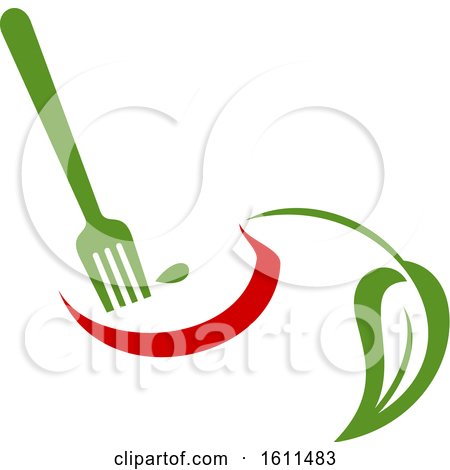 Clipart of a Vegetarian Food Design with a Fork Leaf and Plate - Royalty Free Vector Illustration by Vector Tradition SM