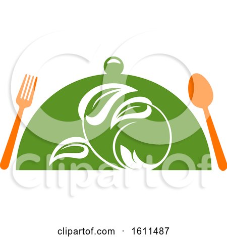 Clipart of a Vegetarian Food Design with a Spoon Fork and Cloche - Royalty Free Vector Illustration by Vector Tradition SM