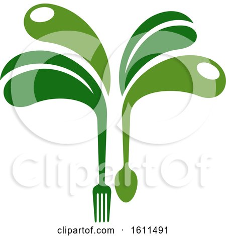 Clipart of a Vegetarian Food Design with a Spoon Fork and Abstract Leaves - Royalty Free Vector Illustration by Vector Tradition SM