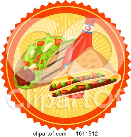 Clipart of a Taco Quesadill and Hot Sauce Design - Royalty Free Vector Illustration by Vector Tradition SM