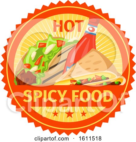 Clipart of a Taco Quesadill and Hot Sauce Design - Royalty Free Vector Illustration by Vector Tradition SM