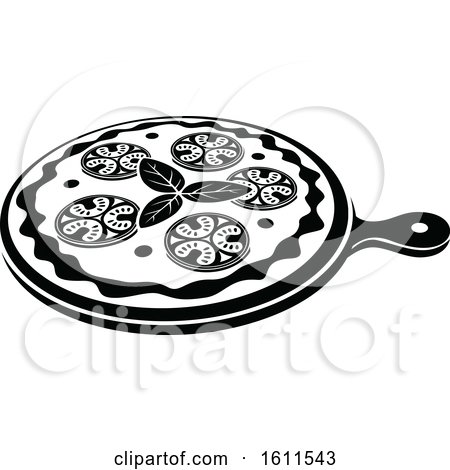 Clipart of a Black and White Pizza - Royalty Free Vector Illustration by Vector Tradition SM