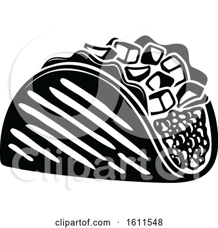 Clipart of a Black and White Taco - Royalty Free Vector Illustration by Vector Tradition SM