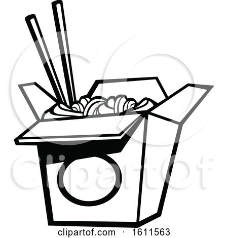 Clipart of a Black and White Carton of Noodles - Royalty Free Vector Illustration by Vector Tradition SM