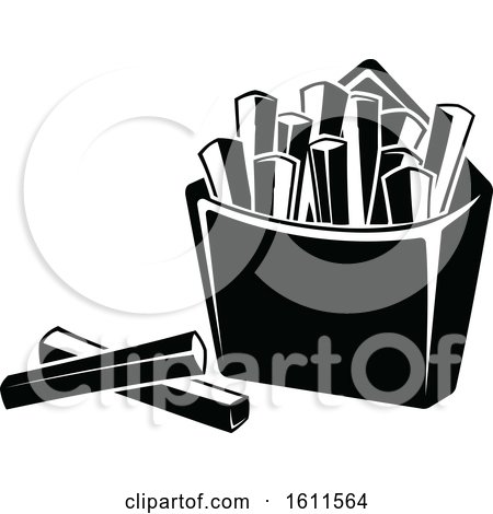 Clipart of a Black and White Carton of Fries - Royalty Free Vector Illustration by Vector Tradition SM