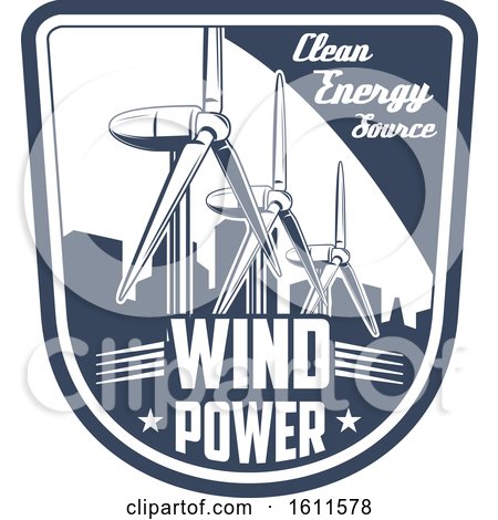 Clipart of a Blue and White Wind Power Shield - Royalty Free Vector Illustration by Vector Tradition SM
