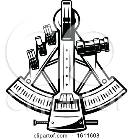 Clipart of a Black and White Nautical Sextant - Royalty Free Vector Illustration by Vector Tradition SM