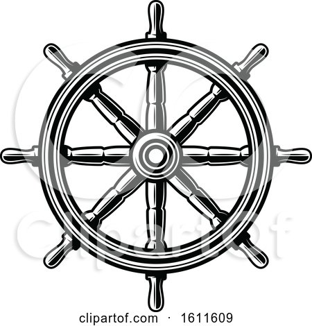 Clipart of a Black and White Nautical Ship Helm - Royalty Free Vector Illustration by Vector Tradition SM