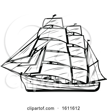 Clipart of a Black and White Ship - Royalty Free Vector Illustration by Vector Tradition SM