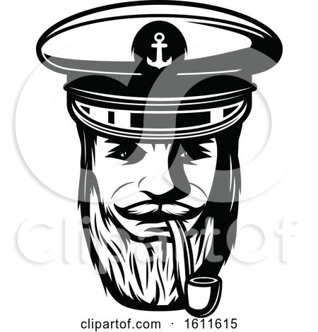 Clipart of a Black and White Nautical Captain - Royalty Free Vector Illustration by Vector Tradition SM