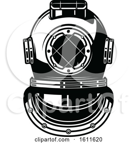 Clipart of a Black and White Nautical Diving Helmet - Royalty Free Vector Illustration by Vector Tradition SM