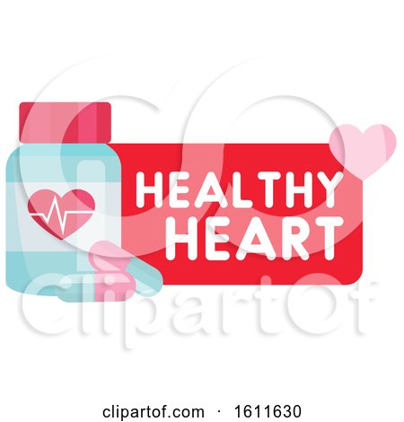Clipart of a Bottle of Pills with Healthy Heart Text - Royalty Free Vector Illustration by Vector Tradition SM