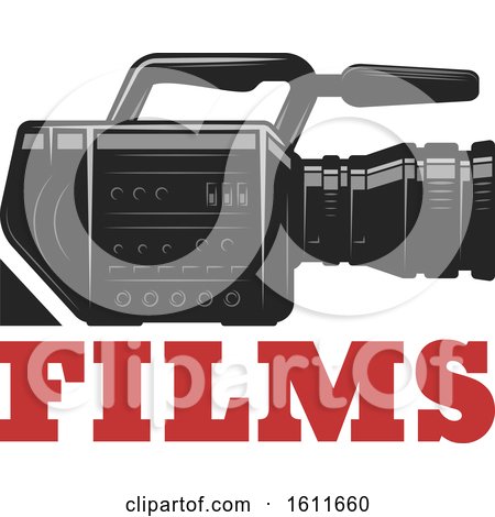 Clipart of a Movie Camera over Films Text - Royalty Free Vector Illustration by Vector Tradition SM
