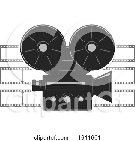 Clipart of a Movie Camera over Film Strips - Royalty Free Vector Illustration by Vector Tradition SM