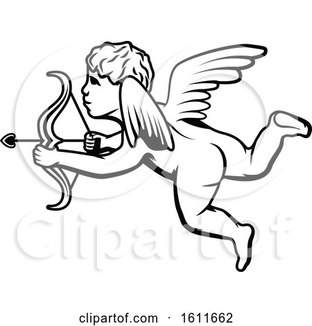 Clipart of a Black and White Cupid - Royalty Free Vector Illustration by Vector Tradition SM
