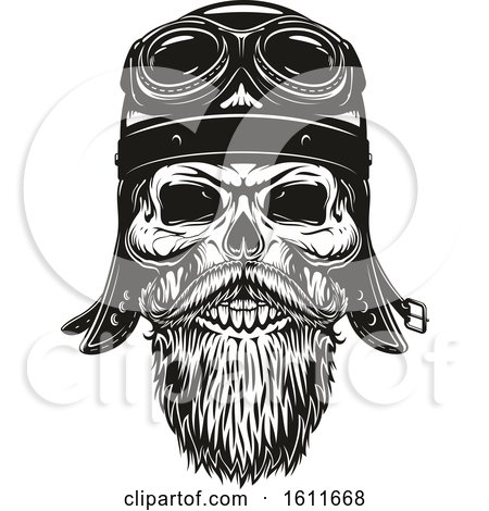Clipart of a Black and White Biker Skull - Royalty Free Vector Illustration by Vector Tradition SM