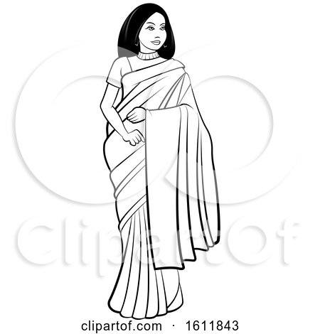 Clipart of a Woman in a Saree - Royalty Free Vector Illustration by Lal Perera