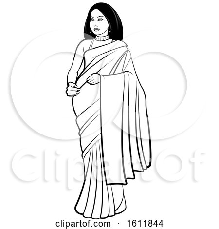 Clipart of a Woman in a Saree - Royalty Free Vector Illustration by Lal Perera