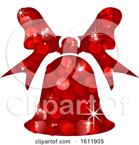 Clipart of a Sparkly Red Christmas Bell - Royalty Free Vector Illustration by dero