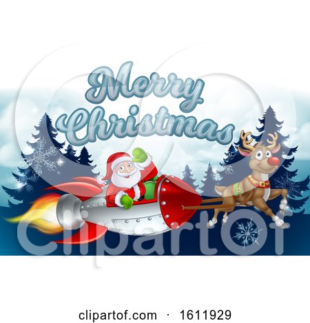 Santa Rocket Sleigh Merry Christmas Background by AtStockIllustration