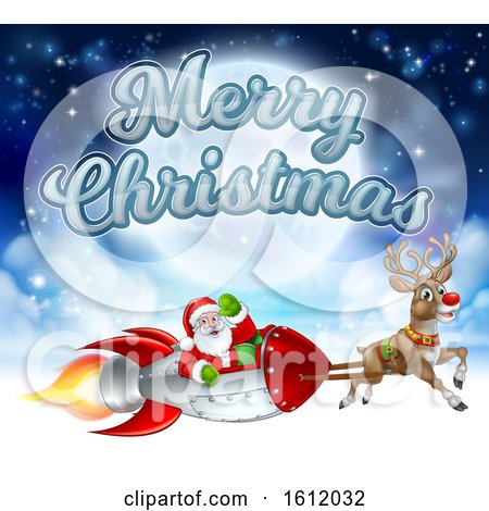 Merry Christmas Santa Claus Rocket Sleigh by AtStockIllustration