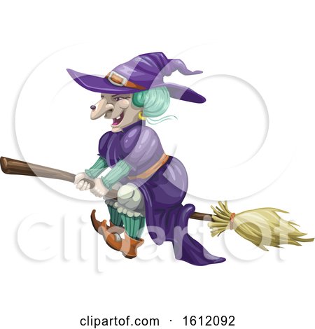 Clipart of a Warty Witch Flying on a Broomstick - Royalty Free Vector Illustration by Vector Tradition SM