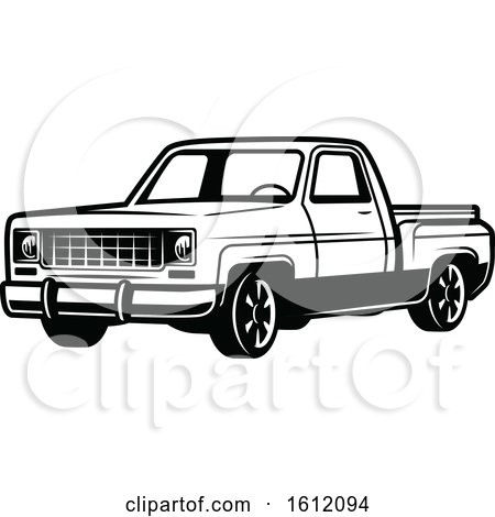 Clipart of a Black and White Pickup Truck - Royalty Free Vector Illustration by Vector Tradition SM