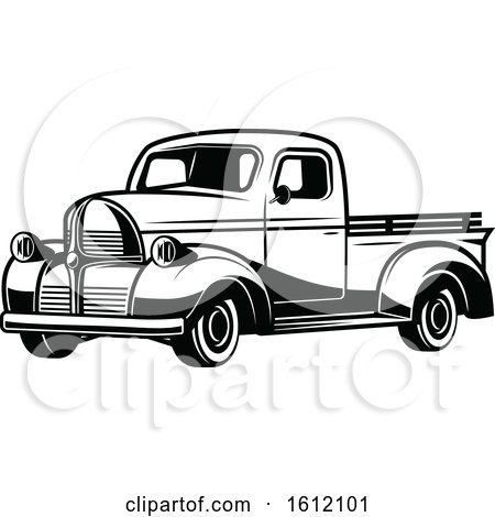 Clipart of a Black and White Pickup Truck - Royalty Free Vector Illustration by Vector Tradition SM
