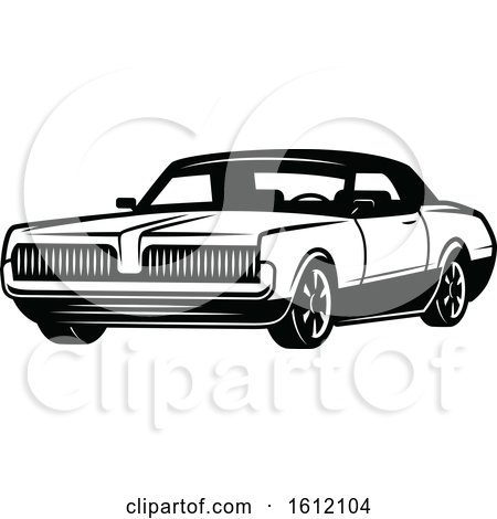 Clipart of a Black and White Muscle Car - Royalty Free Vector Illustration by Vector Tradition SM