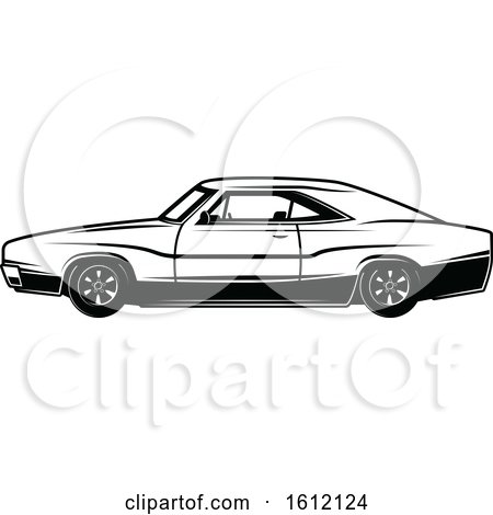 Clipart of a Black and White Muscle Car - Royalty Free Vector Illustration by Vector Tradition SM