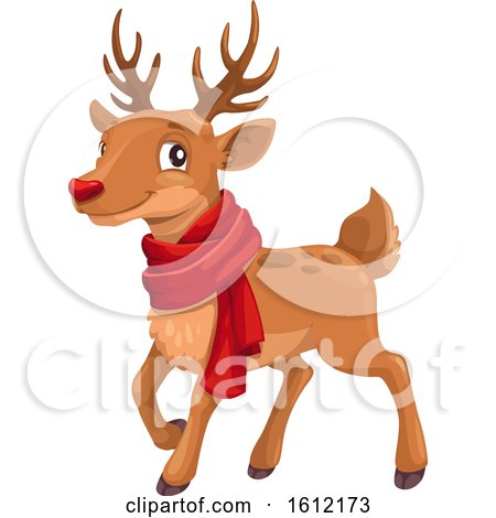Clipart of a Christmas Reindeer Wearing a Scarf - Royalty Free Vector Illustration by Vector Tradition SM