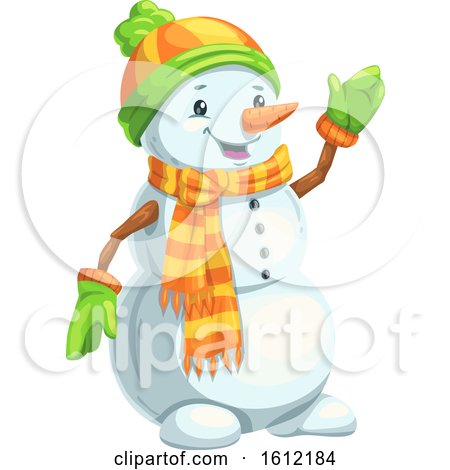 Clipart of a Christmas Snowman Waving - Royalty Free Vector Illustration by Vector Tradition SM