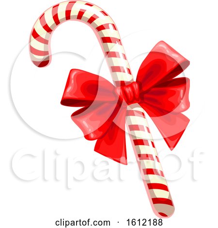 Clipart of a Christmas Candy Cane with a Bow - Royalty Free Vector Illustration by Vector Tradition SM