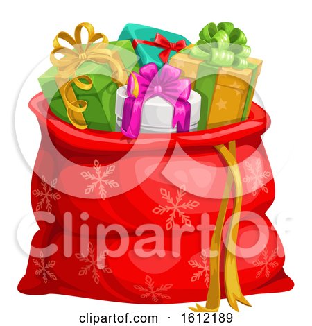 Clipart of a Christmas Sack Full of Gifts - Royalty Free Vector Illustration by Vector Tradition SM