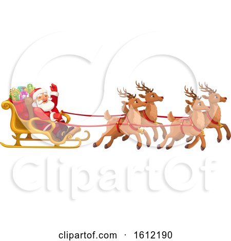 Clipart of a Christmas Sleigh with Santa and His Team of Reindeer - Royalty Free Vector Illustration by Vector Tradition SM