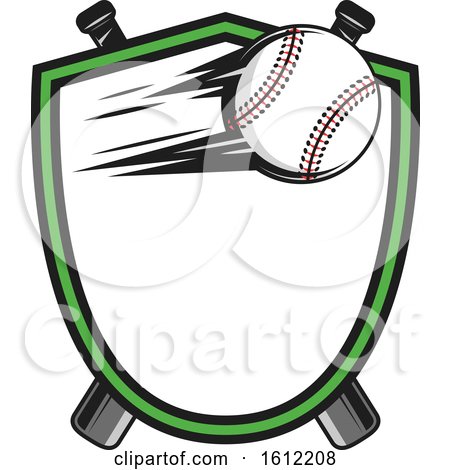 Clipart of a Flying Baseball in a Shield over Crossed Bats - Royalty Free Vector Illustration by Vector Tradition SM