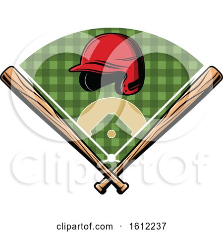 Clipart of a Baseball Helmet Bats and Field Design - Royalty Free Vector Illustration by Vector Tradition SM
