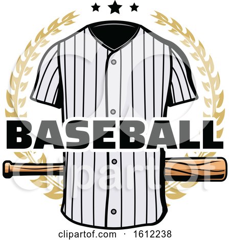 Clipart of a Baseball Uniform and Bat in a Wreath - Royalty Free Vector Illustration by Vector Tradition SM