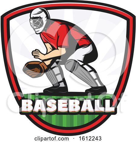 Clipart of a Baseball Catcher in a Shield - Royalty Free Vector Illustration by Vector Tradition SM