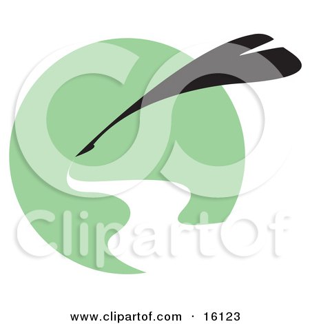 Silhouetted Quill Writing With White Ink Over A Green Circle Clipart Illustration by Andy Nortnik