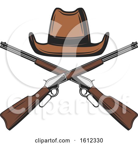 Clipart of a Cowboy Hat over Crossed Rifles - Royalty Free Vector Illustration by Vector Tradition SM