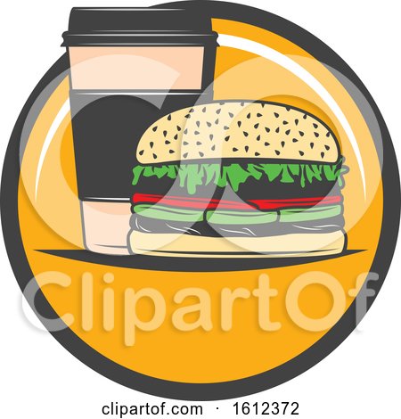 Clipart of a Burger and Coffee in a Circle - Royalty Free Vector Illustration by Vector Tradition SM