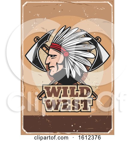Clipart of a Chief with Axes on a Wild West Design - Royalty Free Vector Illustration by Vector Tradition SM